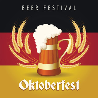 Clipart image of an Oktoberfest background with a beer on it
