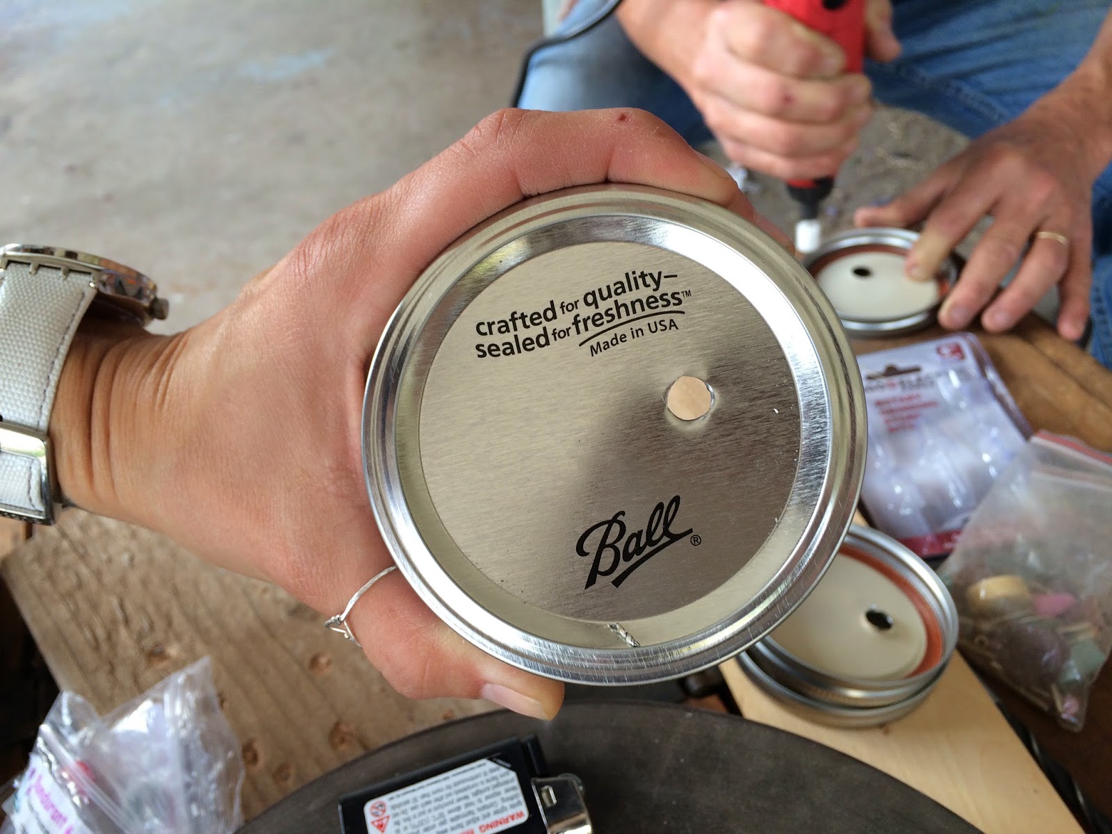 Hawks and honey D.I.Y. Ball Jar Lids holes for straws {how to drill