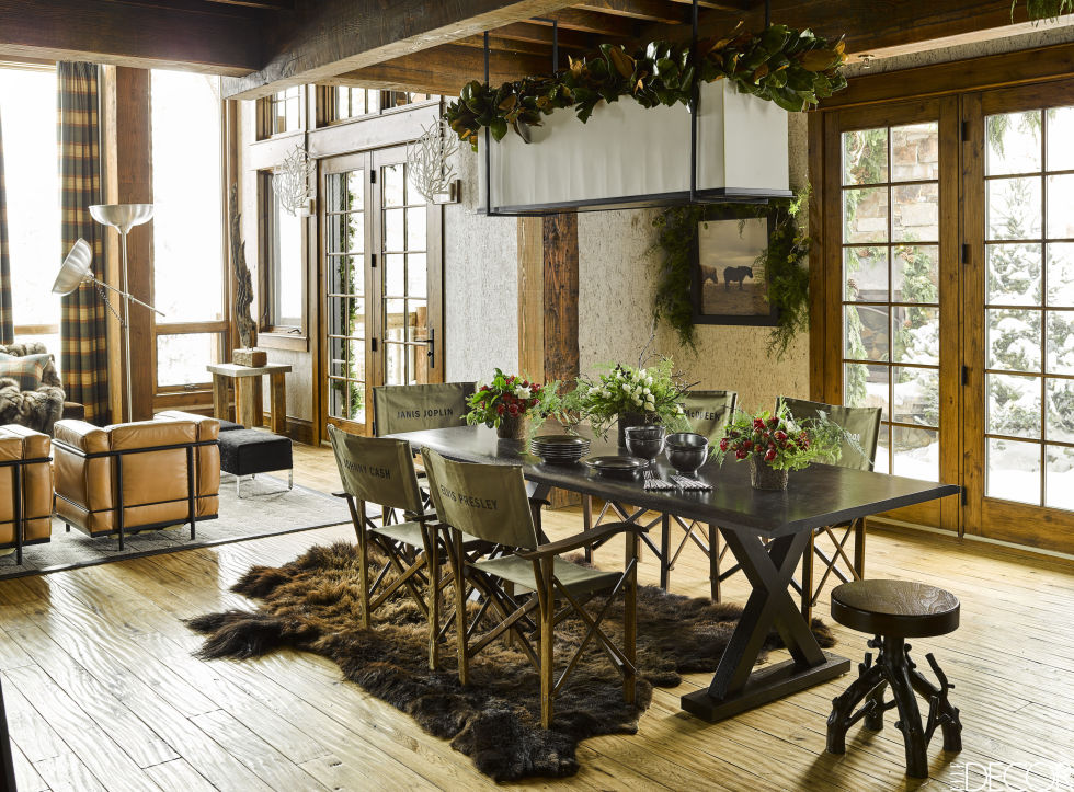 Ken Fulk Montana ski house halfway house yellowstone dining room Christian Liaigre fur rug