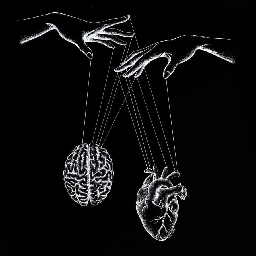 Simple Sketch Brain And Heart Drawing with Realistic