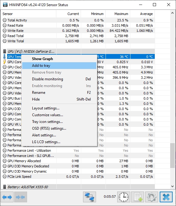 CPU ve GPU Sıcaklığını Görev Çubuğunda Gösterme 6 hwinfo 6 2020 04 25