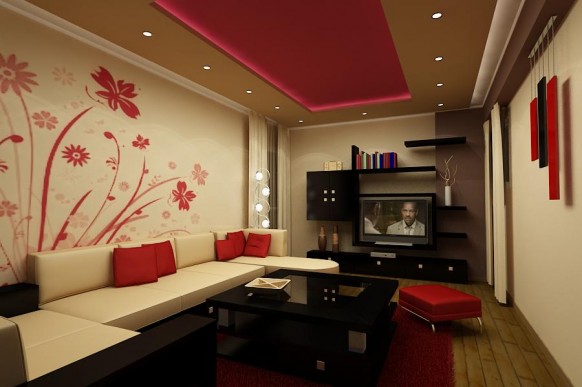 Red Wall Living Room Style