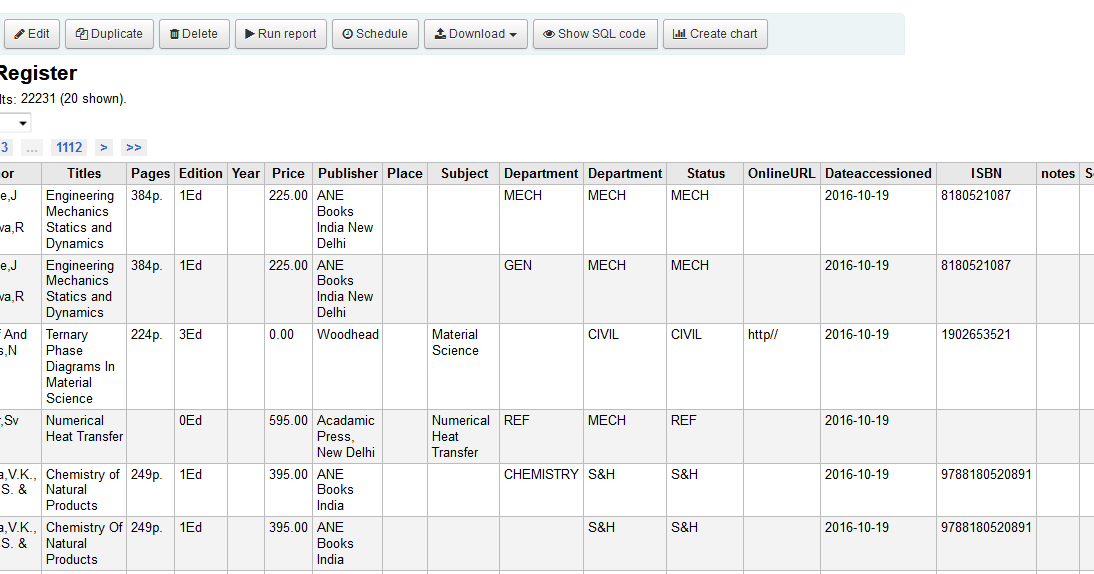 Customize koha Accession Register (Koha SQL Reports Queries)