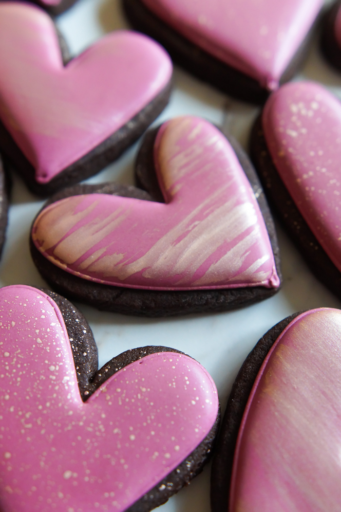 Deep Lilac and Rose Gold Hearts + Chocolate Hazelnut Cut-Out Cookies
