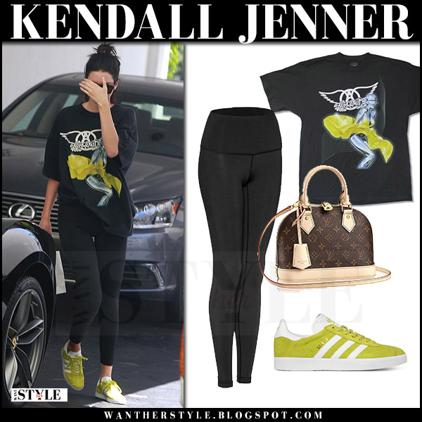 Kendall Jenner: Aerosmith T-Shirt, Lime Sneakers