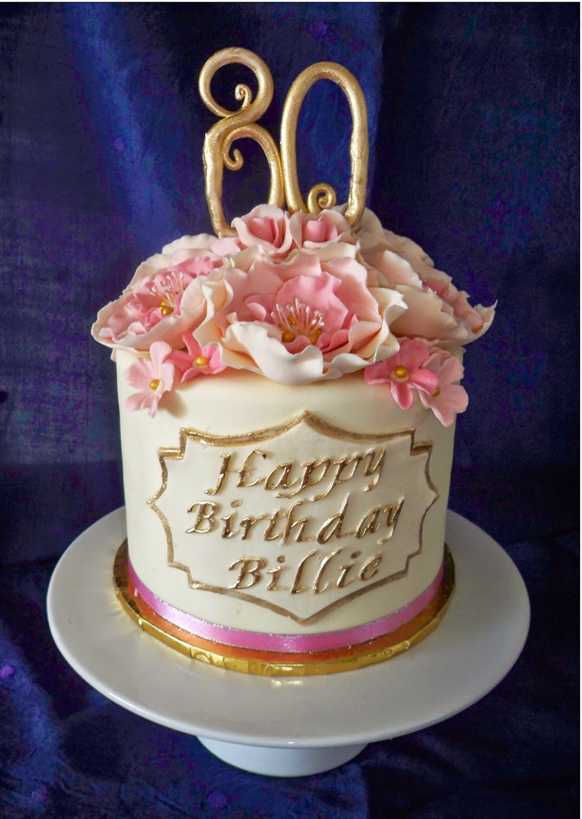 Pink Vintage Open Rose With Name Plaque Birthday Anniversary Cake