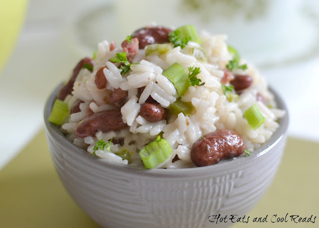 A wonderful savory rice and beans side dish with bits of bacon and jalapeno! Goes great with beef, chicken, fish or pork! Coconut Red Beans and Rice Recipe from Hot Eats and Cool Reads