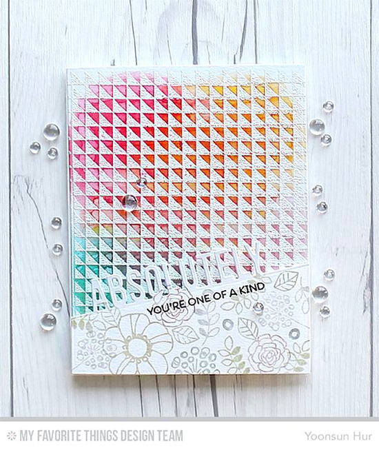 Handmade card from Yoonsun Hur featuring Pretty Posies and Birdie Brown Magical Unicorns stamp sets, Split Triangle Background stamp, and Absolutely Fabulous Die-namics #mftstamps