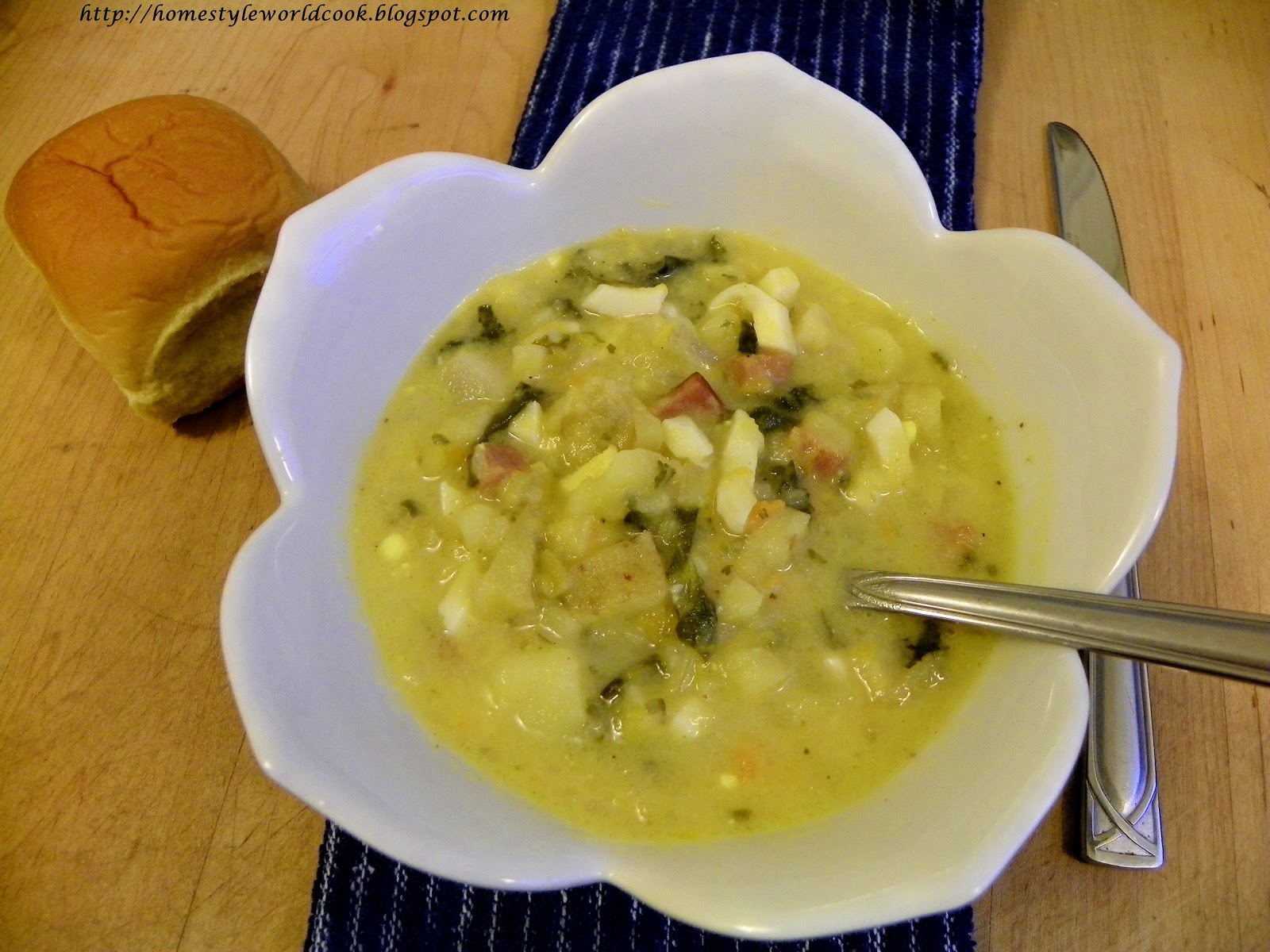Homestyle Cooking Around The World Potato Ham and Kale Soup