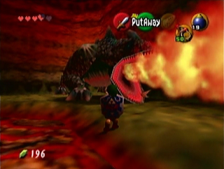 King Dodongo breathing fire King Dodongo fire breath boss battle The Legend of Zelda Ocarina of Time