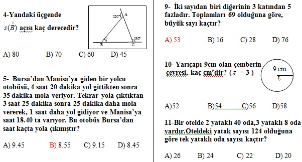 5. Sinif Matematik 2. Dönem 2. Yazılı Sınav Soruları | Online Test