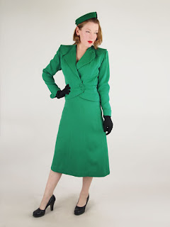 1940s Green Gabardine Dress by Leslie Fay | L/XL