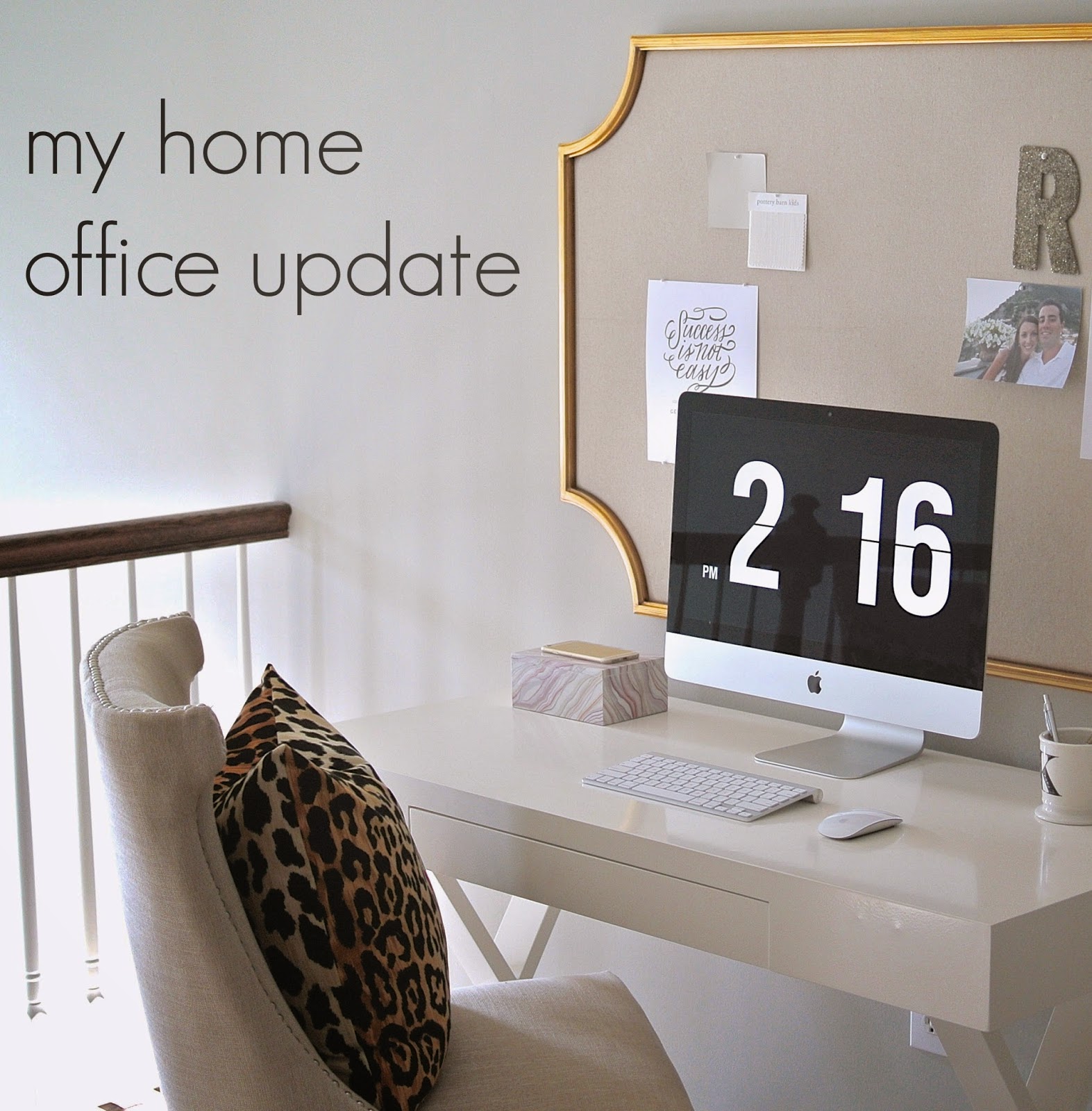 Feminine Home Office Update White and Gold Leopard www.olivelaneinteriors.com