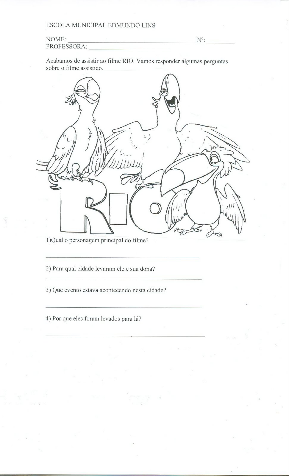 Rio Worksheets.pdf PROFESSORA JULIANA LOTUFO: Trabalhando o Filme Rio