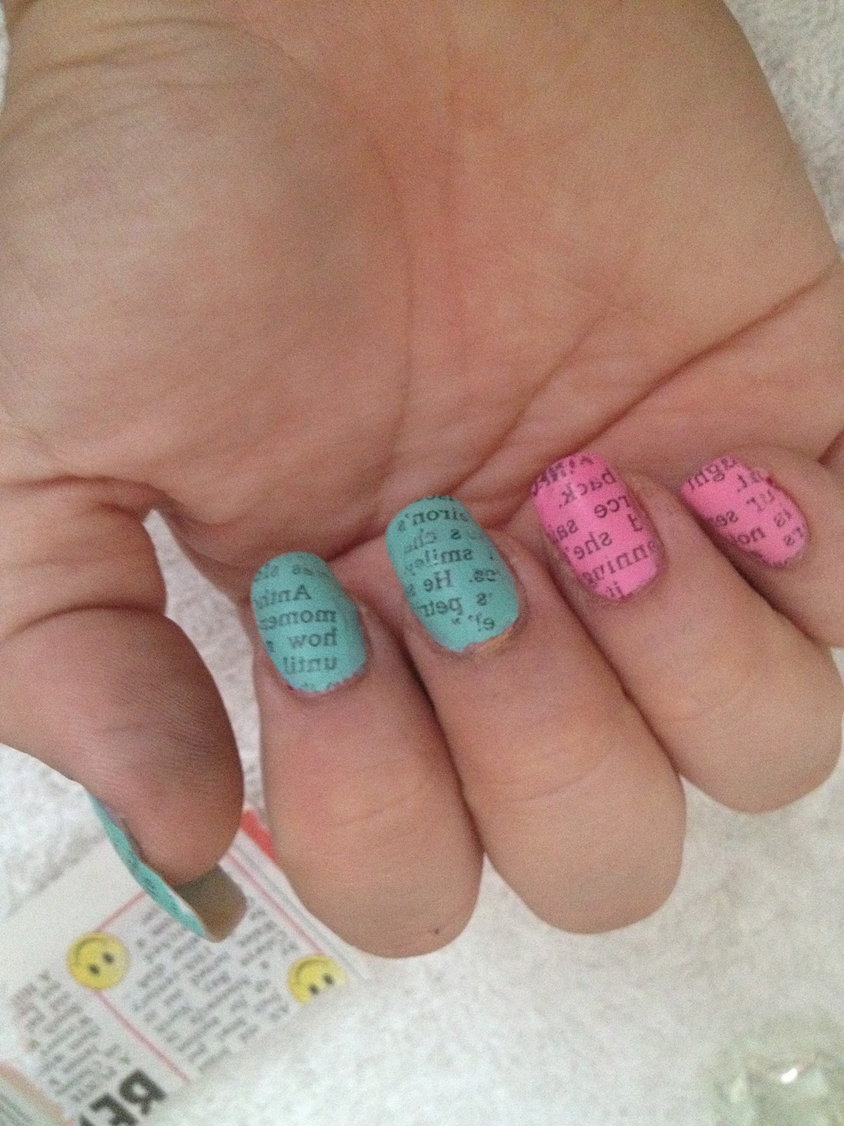 Pretty & Pink Sparkles Newspaper Nail Art!