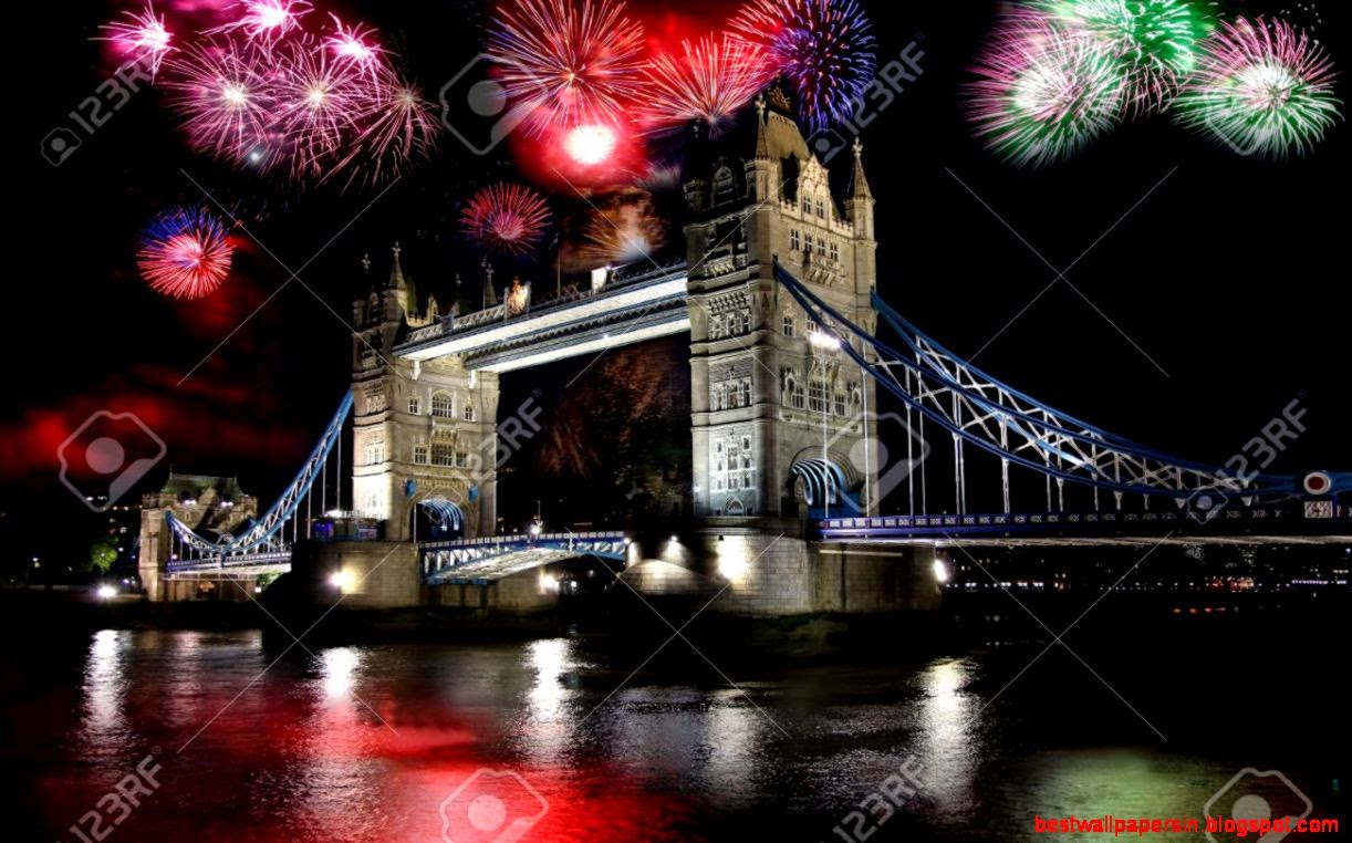 Tower Bridge With Firework Celebration Of The New Year In London
