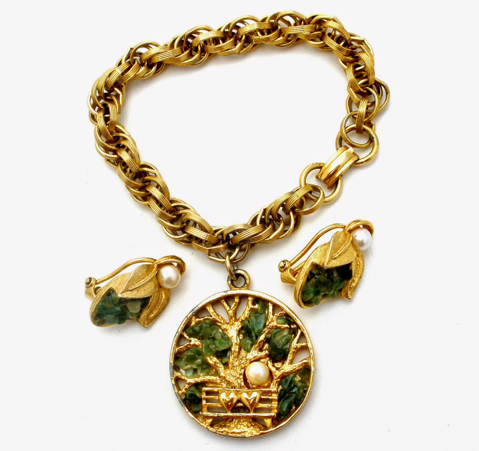 The Jewelry Lady's Store Jade Charm Bracelet And Earring Set