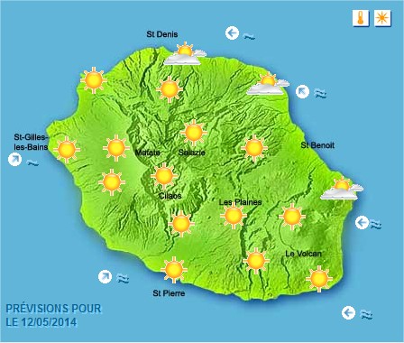 Prévisions météo Réunion pour le Lundi 12/05/14