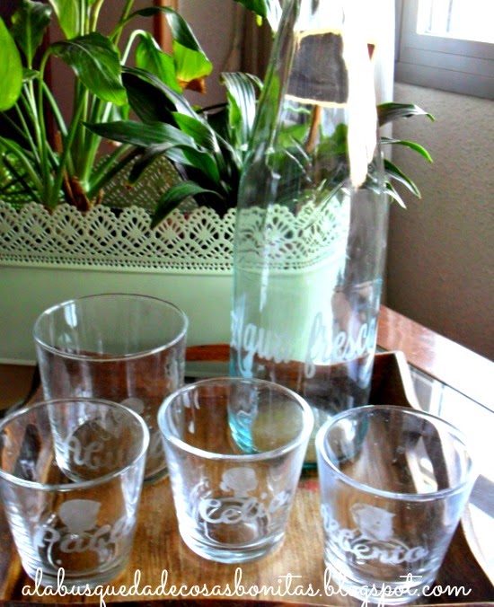 Vasos de cristal grabados con ácido