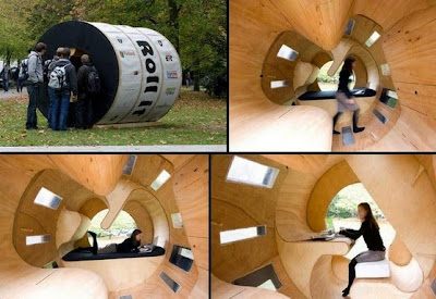 Small cylindrical home 'Roll it' model by German Architect 