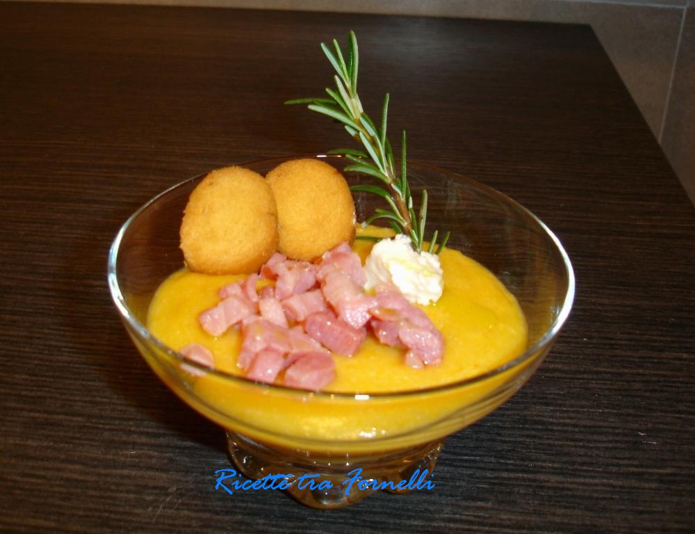 Ricette tra i fornelli Crema di Zucca con Pancetta e Crostini Croccanti