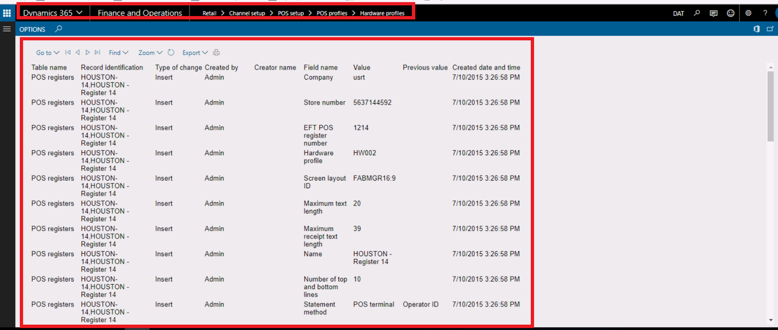 How to know the database log for the current record in Dynamics 365?