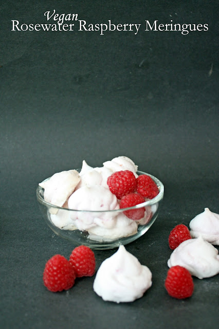 vegan rosewater raspberry meringues