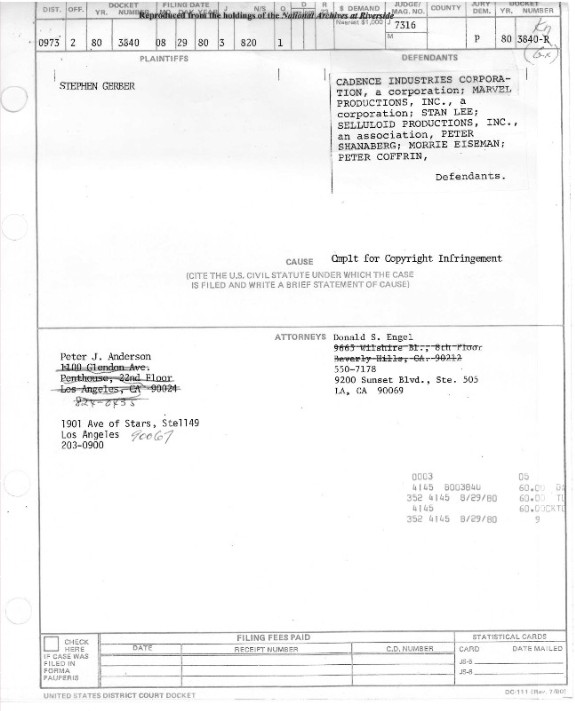 R. S. Martin Court Docket, Gerber v. Cadence Industries, et al.