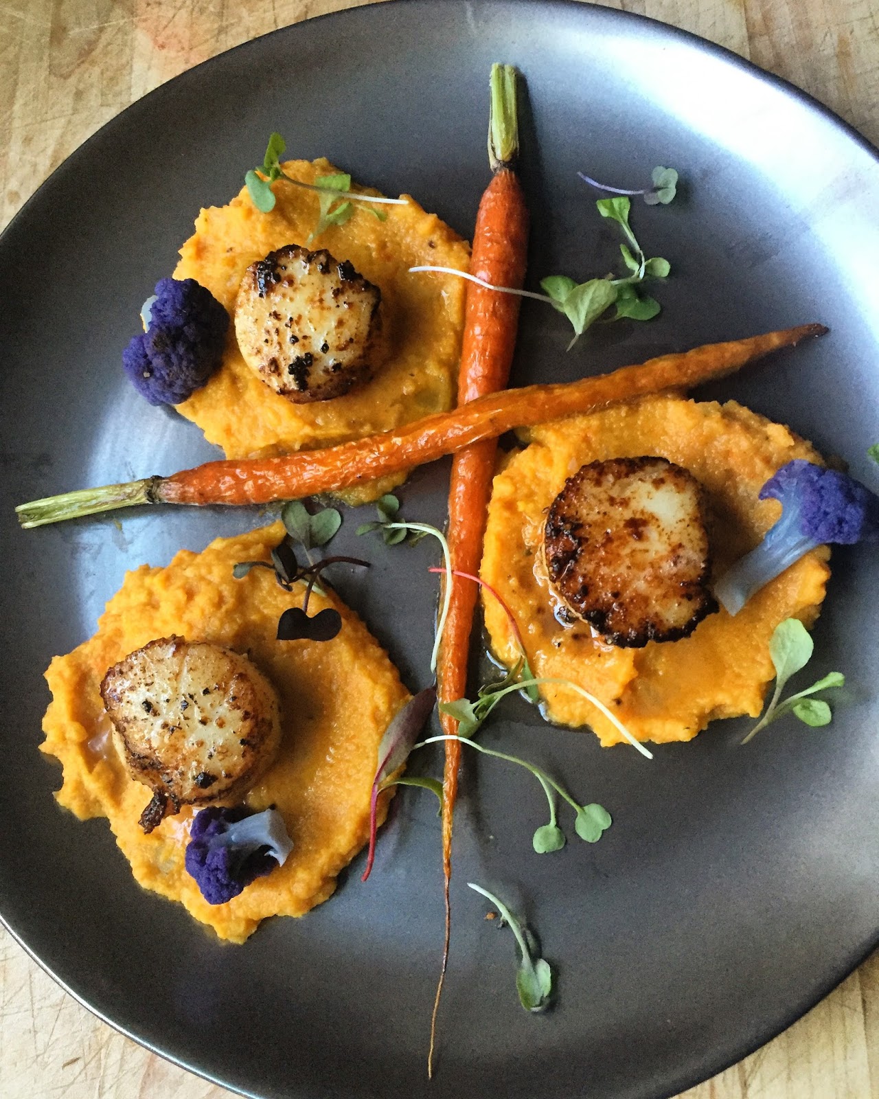 Vadouvan Carrot & Cauliflower Puree w/ Seared Scallops