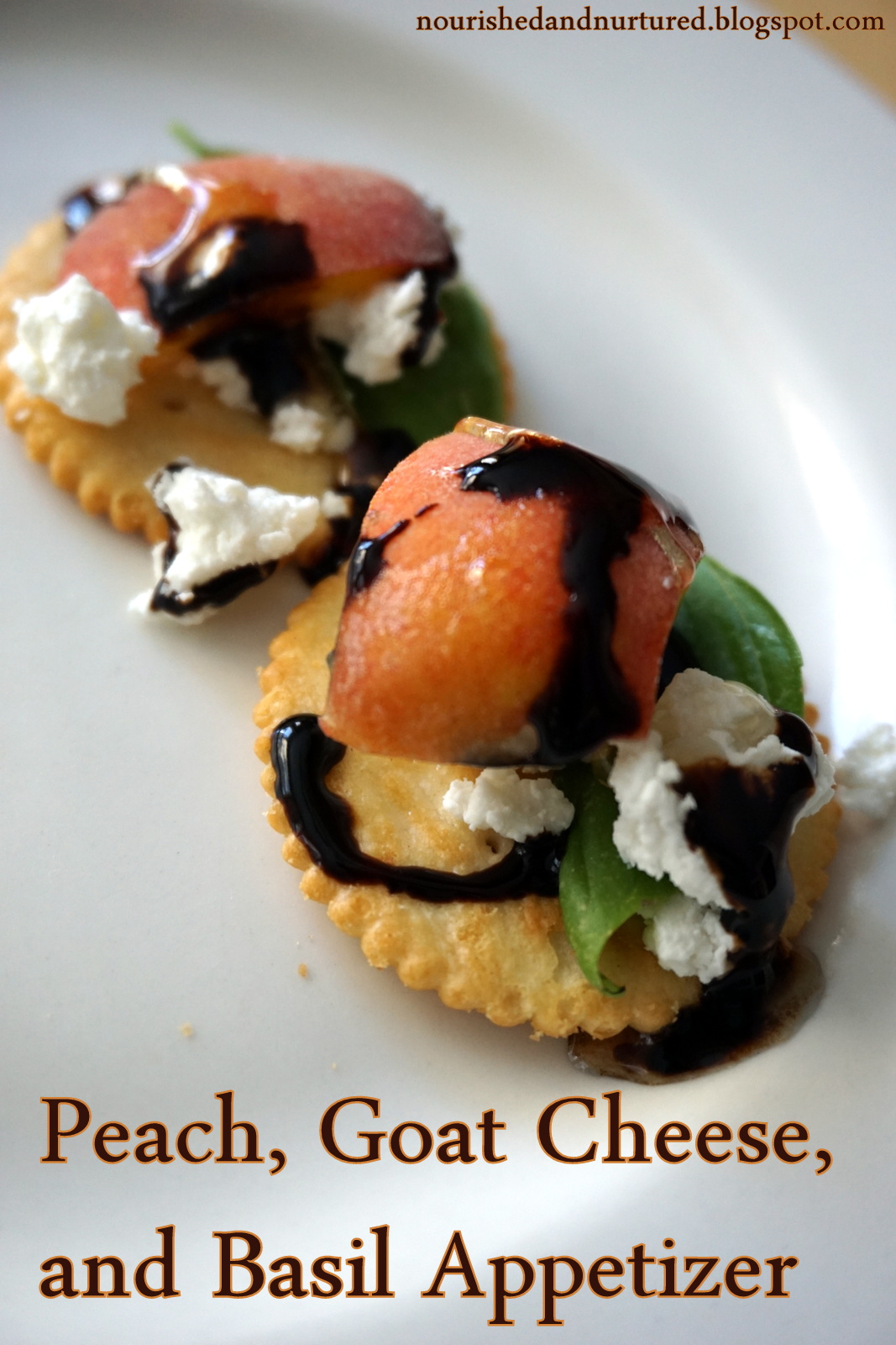 Nourished and Nurtured Peach, Goat Cheese, and Basil Appetizer (grain