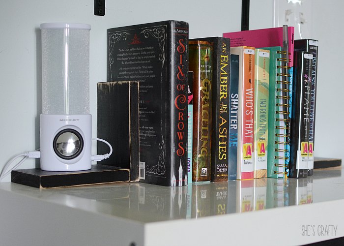 wooden book ends, DIY book ends, light up speakers