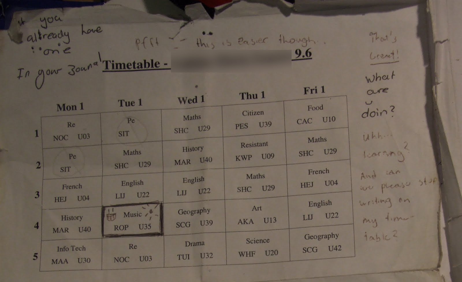 Old School Timetable Old School Timetable