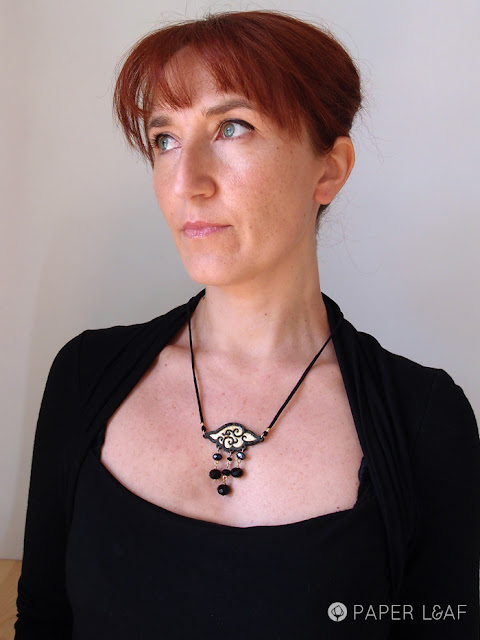 Paper Leaf | Arabesque Mack | paper pendant with vintage beads
