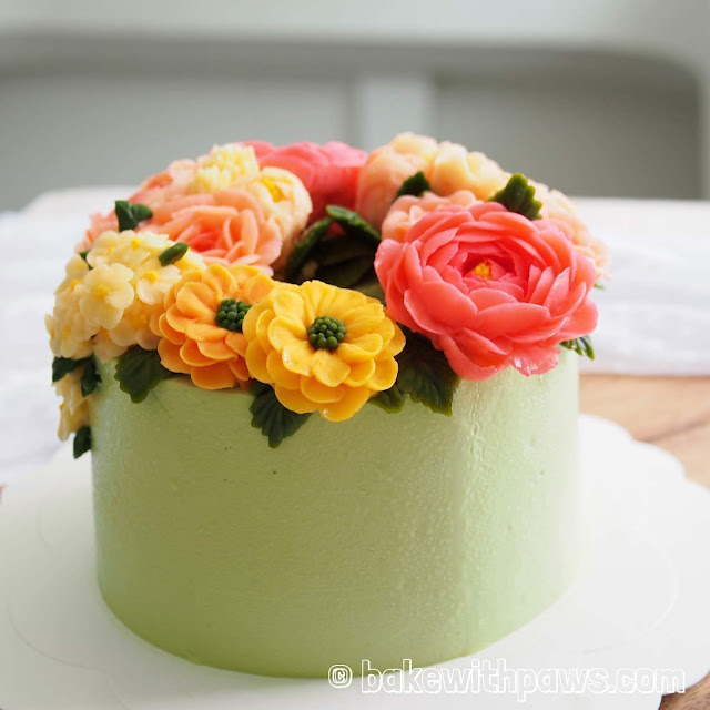 Korean Style Buttercream Flowers Cake 29 BAKE WITH PAWS