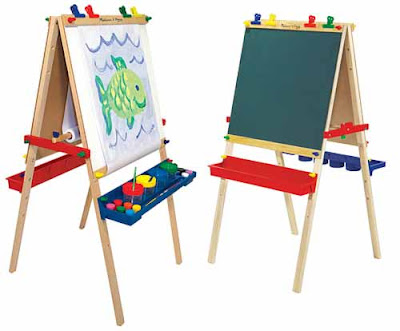 The Melissa Doug Wooden Floor Easel is a doublesided wooden easel that 