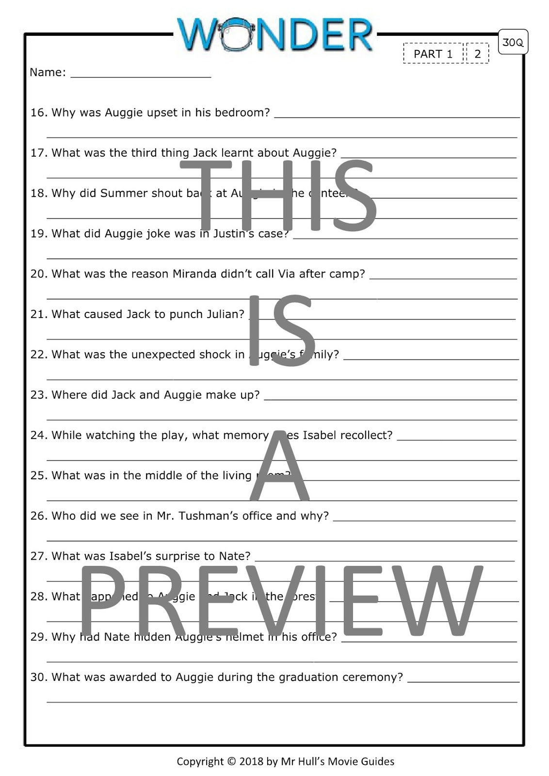 Wonder Movie Guide + Activities - Answer Keys Included ~ Movie Guides