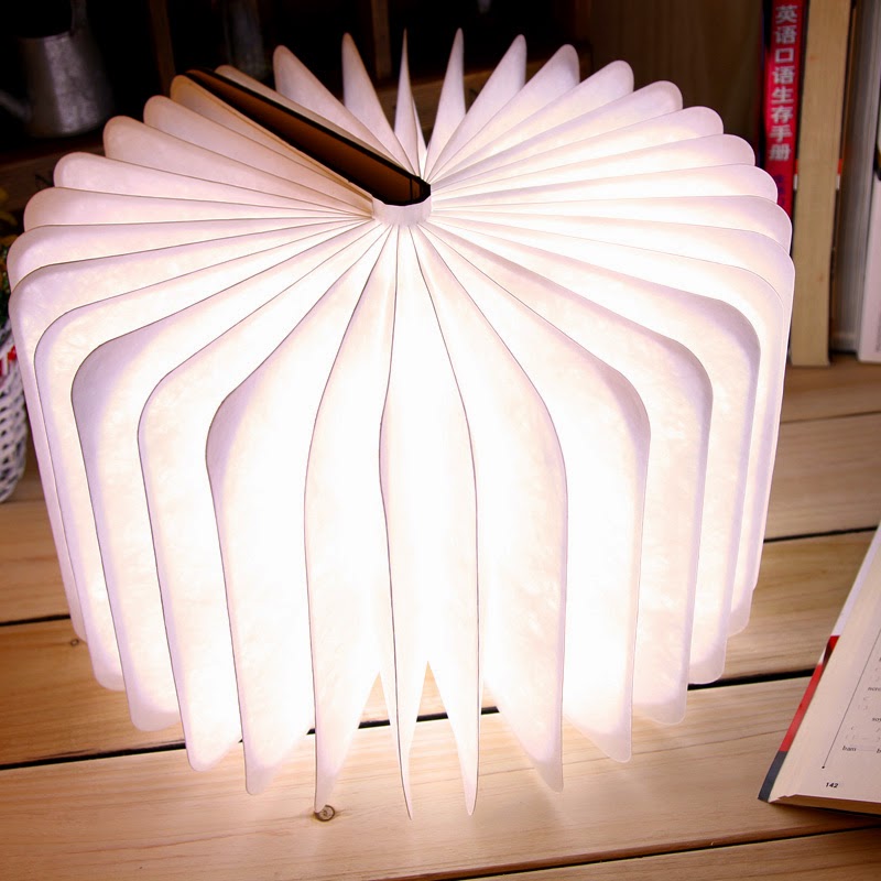 Cozy Novelty 100 Handmade Folding Book Lamp Light with Natural Wood Cover and Builtin
