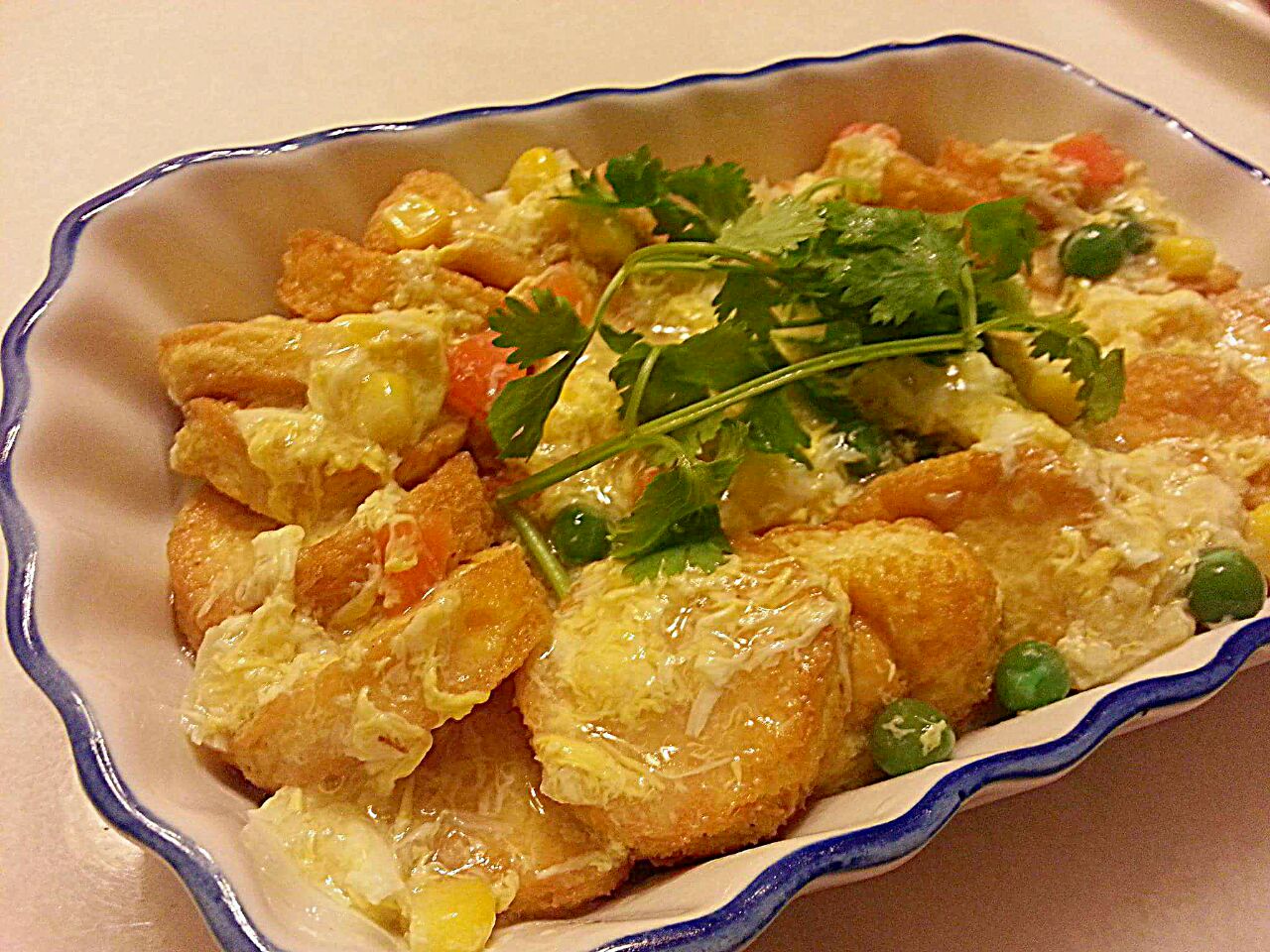 Iken Cook Egg Tofu with Scallops & Vegetables in Silky Egg Sauce