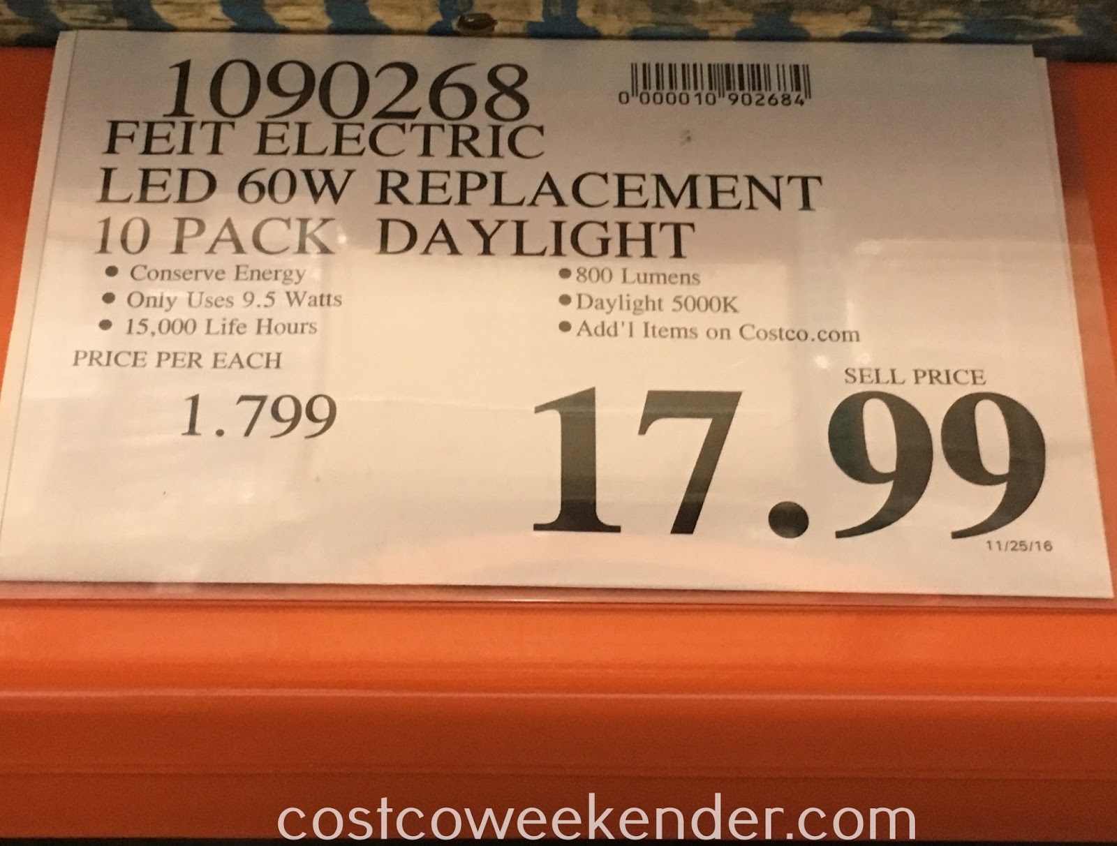 Feit Electric LED 60 Watt Replacement Daylight Bulbs (10 pack) Costco Weekender