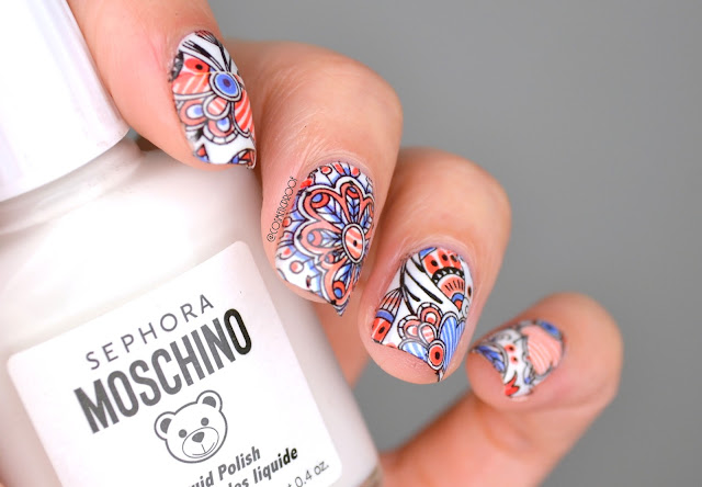 Red White and Blue Flower Nail Art