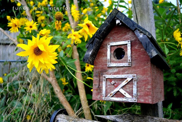 barn birdhouse / part of summer garden reveal on FunkyJunkInteriors.net