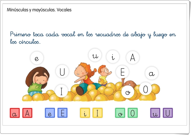 "Minúsculas y mayúsculas. Vocales" (Juego de lectoescritura)