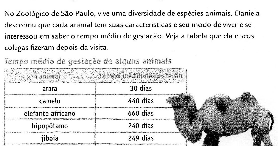 Roube sua atividade aqui! Tempo de gestação de alguns animais