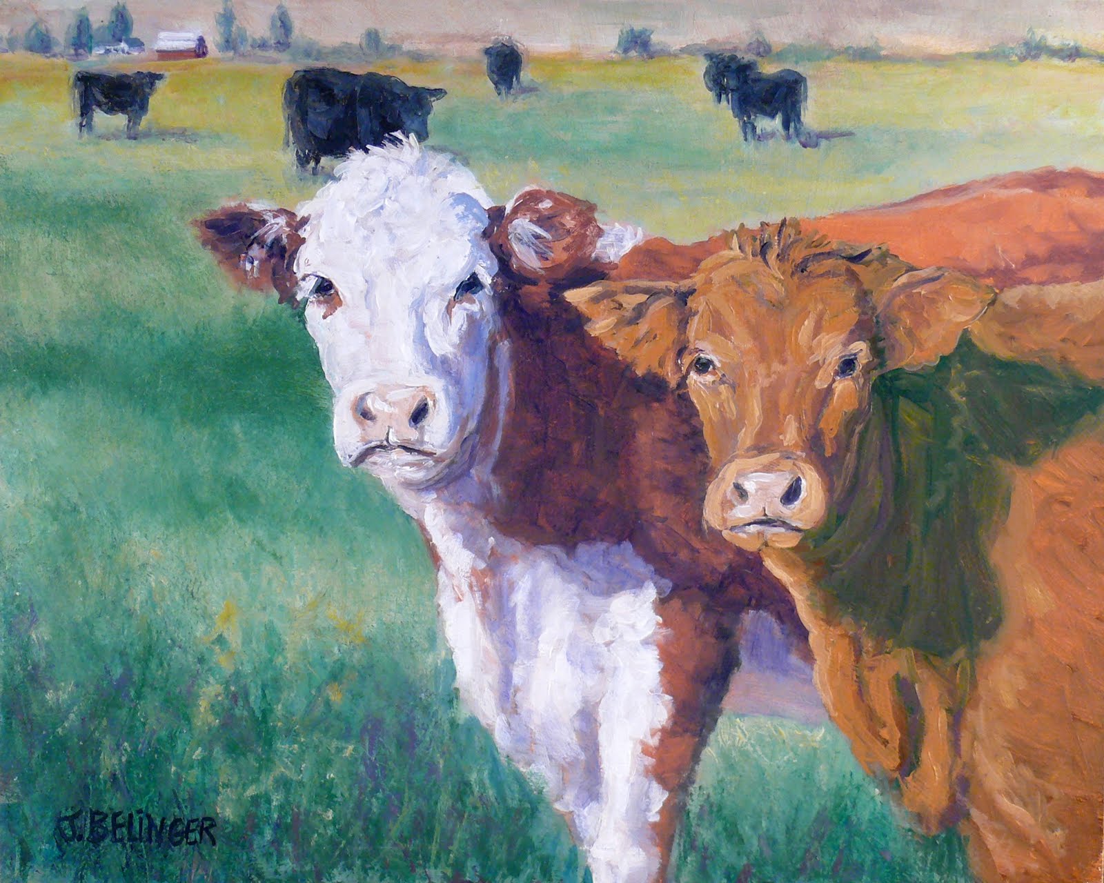 Jennifer Bellinger Studio Cows, Oil painting
