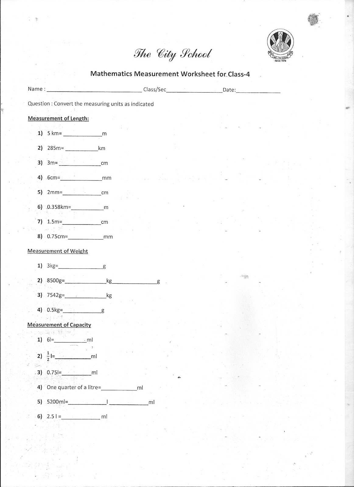 Workbooks urdu tafheem worksheets : The City School: Worksheet for Class - 4 (Science, S.S.T, English ...