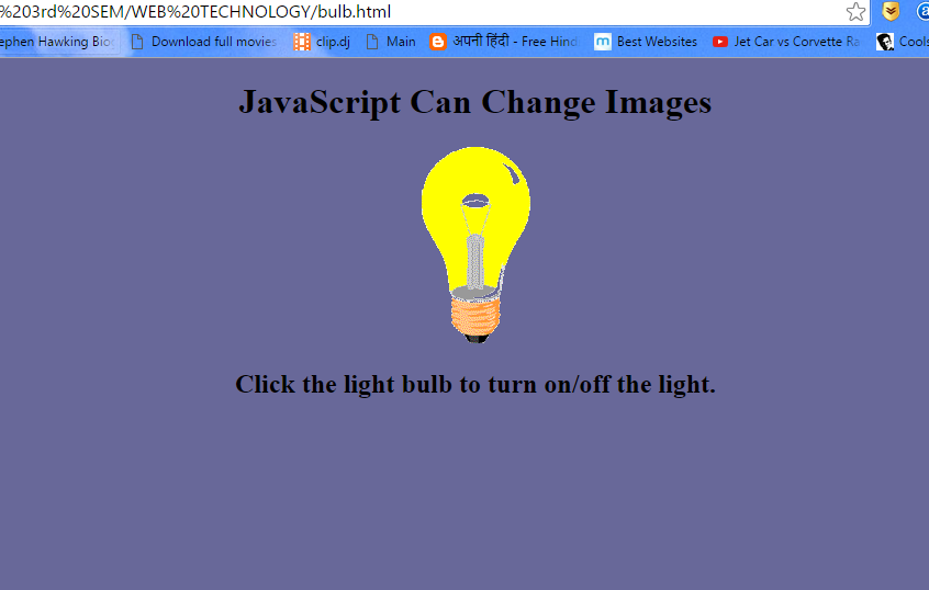 Create Javascript Program to Make a Light Bulb Turn on and Off
