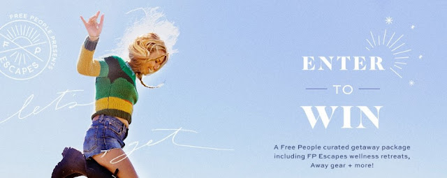 Lets Get Away Sweepstakes Free People, Away, Teva, Well & Good, and Pure Wow want you to enter once for your chance to win a Free People curated getaway package including FP Escapes wellness retreats, Away gear and more!