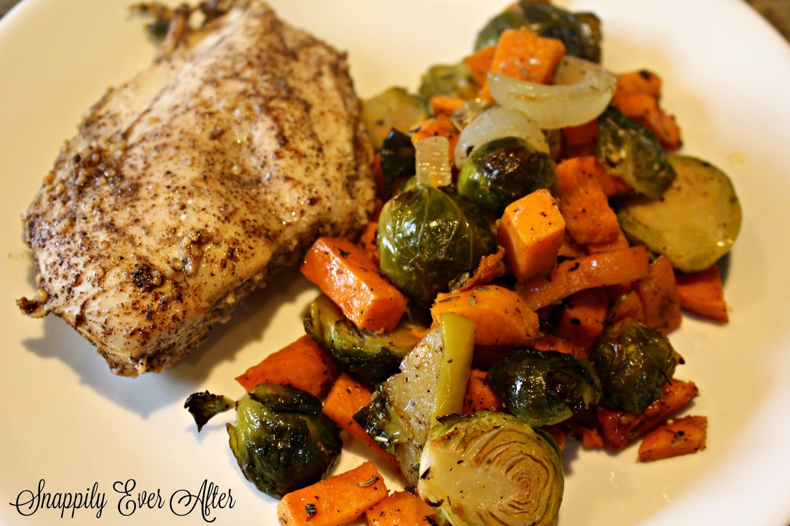 Snappily Ever After Chicken, Sweet Potato and Brussels Sprouts Sheet