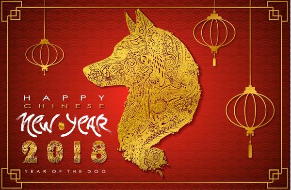 Happy chinese new year background with 2018 year of the dog vector download