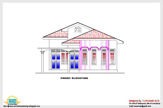 1222 square feet front elevation home designed in 2D